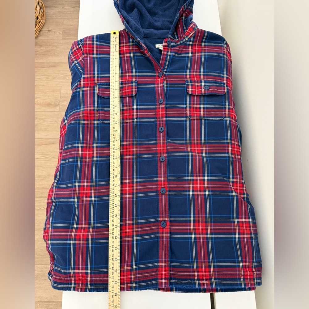L.L.Bean Hooded Flannel Shirt Jacket Women’s 1X Plaid Fleece Lined Button Front - Picture 7 of 8